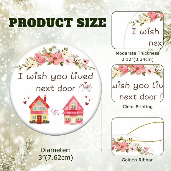 🆕 Christmas Tree Ornament I Wish You Lived Next Door Friendship Xmas Decoration - Picture 3 of 7